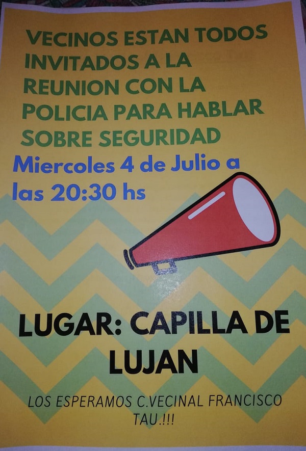 Reunión en el Centro Vecinal Francisco Tau, Hoy 20:30