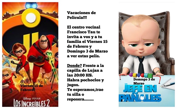 Vacaciones de Películas en el Centro Vecinal Francisco Tau