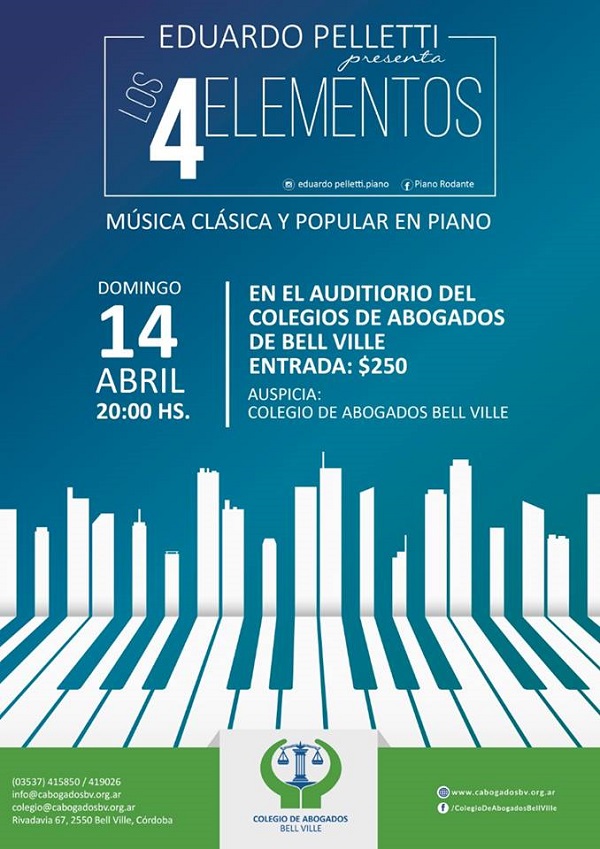 Concierto de música clásica y popular en piano con Eduardo Peletti – “Los 4 elementos”