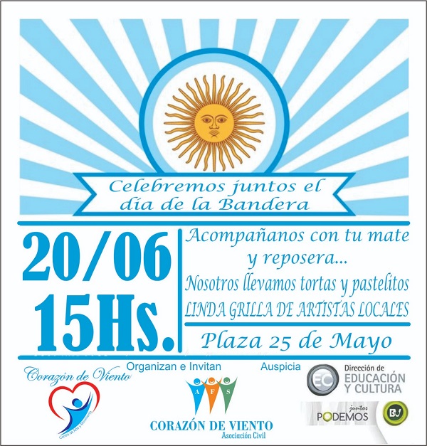 Día de la Bandera en la plaza 25 de mayo con Corazon de Viento desde las 15