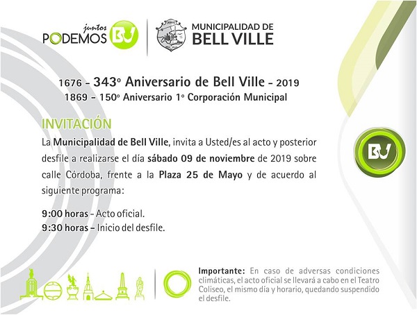 Acto oficial y desfile aniversario de la ciudad.