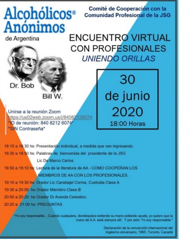 Encuentro virtual con Profesionales y la Comunidad de Alcohólicos Anónimos