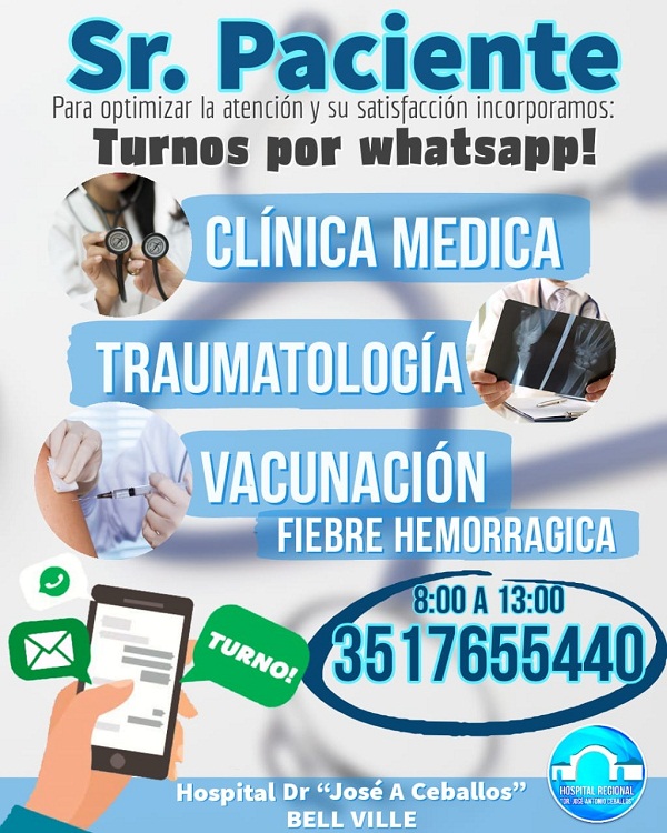 El hospital de Bell Ville implementó turnos por whatsApp