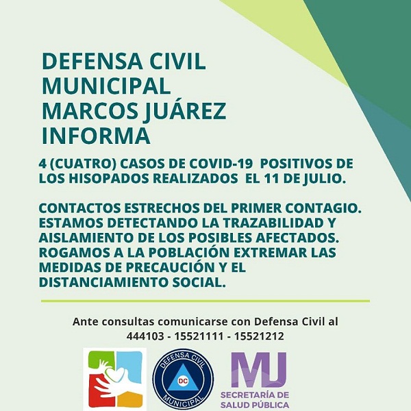 Covid-19 Marcos Juárez: 4 nuevos positivos de coronavirus.