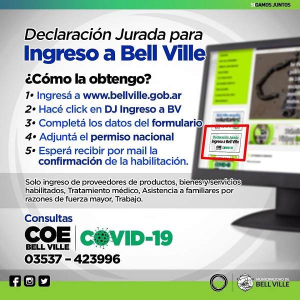Declaración jurada para el ingreso a Bell Ville.