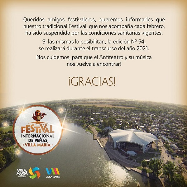 Villa María: Festival de Peñas suapendido