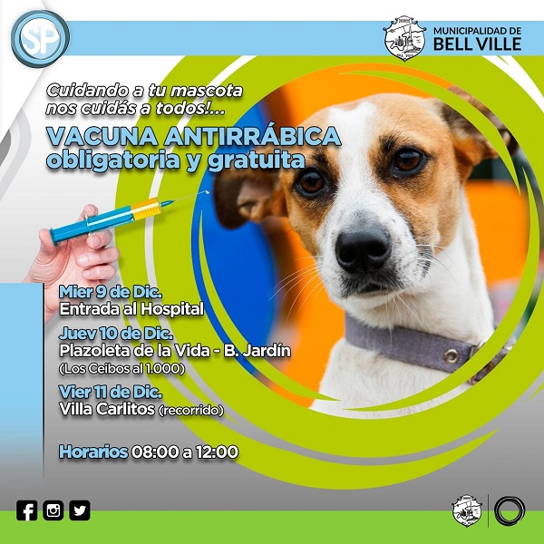 Vacunación Antirrábica gratuita en Bell Ville