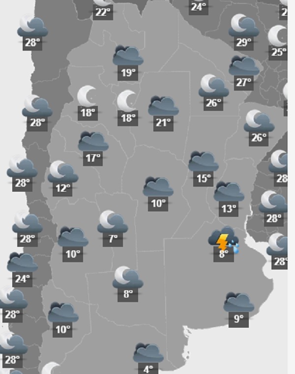 El tiempo en Argentina para mañana lunes