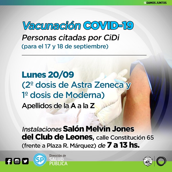 Bell Ville: hoy lunes se vacunará a los citados para el 17 y 18