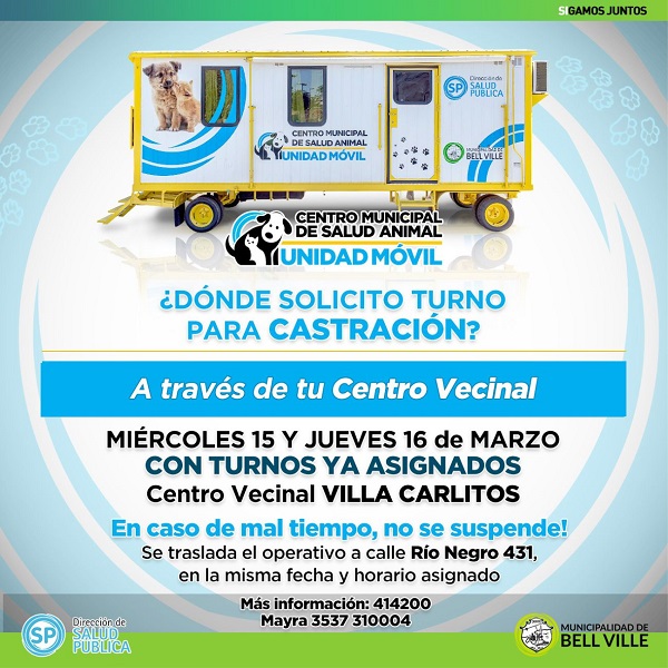 Bell Ville: castraciones gratuitas de animales en Villa Carlitos.