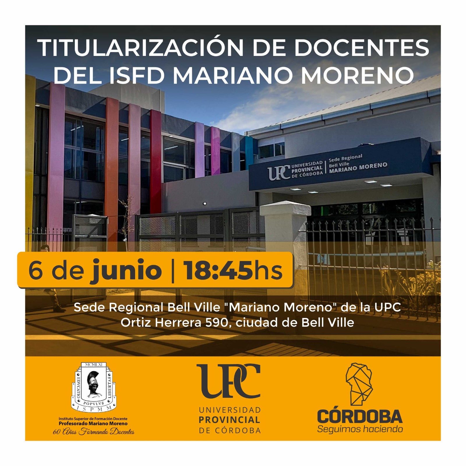 Docentes de la sede regional Bell Ville “Mariano Moreno” de la Universidad Provincial serán titularizados