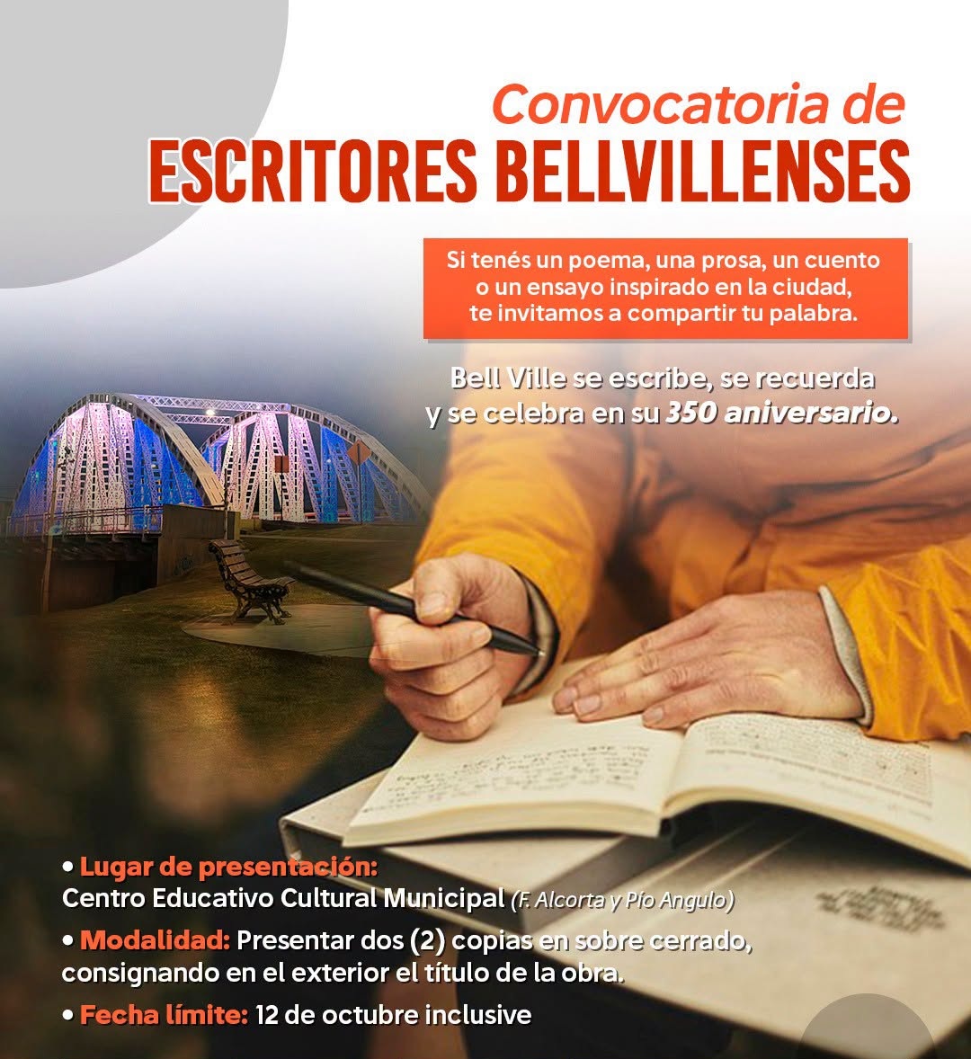 Bell Ville rumbo a sus 350 años: convocan a escritores locales a compartir sus historias